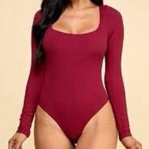 BP Nordstrom Women's Ribbed Stretched Square Neck Long Sleeve Bodysuit XS